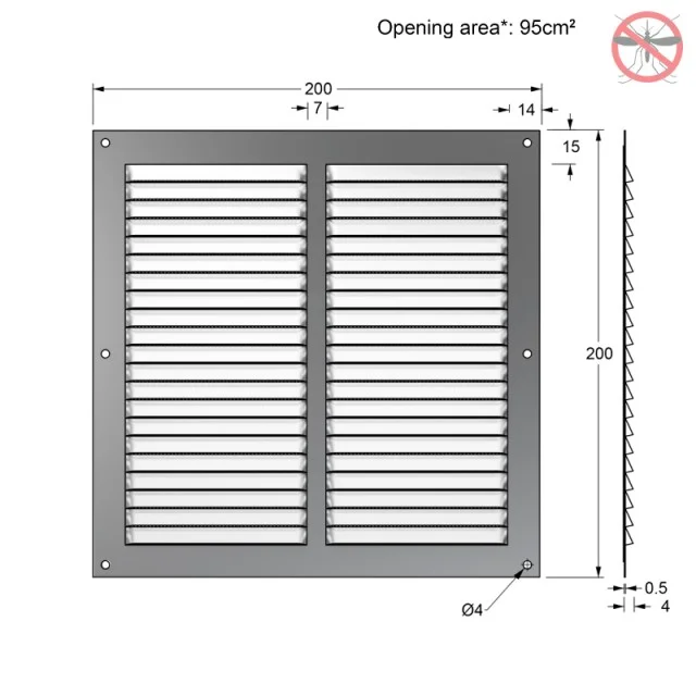 ΠΕΡΣΙΔΑ ΕΞΑΕΡΙΣΜΟΥ ΜΕ ΣΙΤΑ 20x20cm / ΑΛΟΥΜΙΝΙΟ